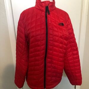 Children’s North face jacket, XL, size 18-20. Fire engine red with black accent.